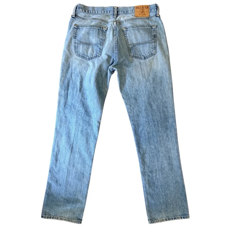 Hollister Mens Light Wash Straight Leg Denim Jeans 100% Cotton Blue 34x32‎